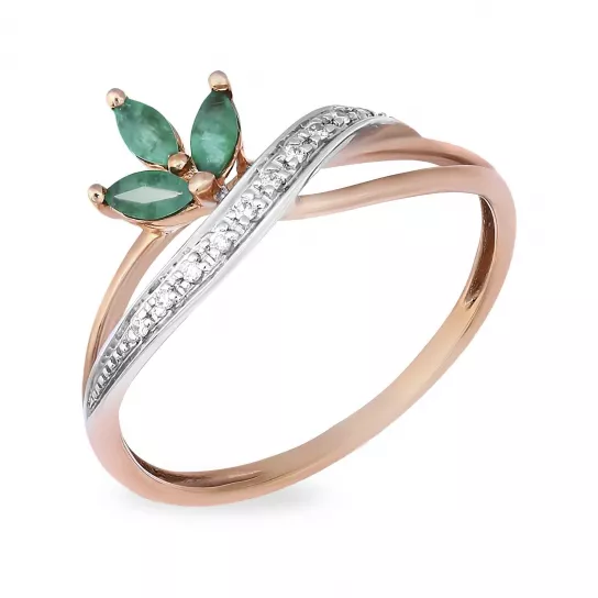 Золотое кольцо 585, женское, с бриллиантом и изумрудом, размер 17.5