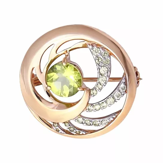 Брошь с хризолитом и фианитом из золота