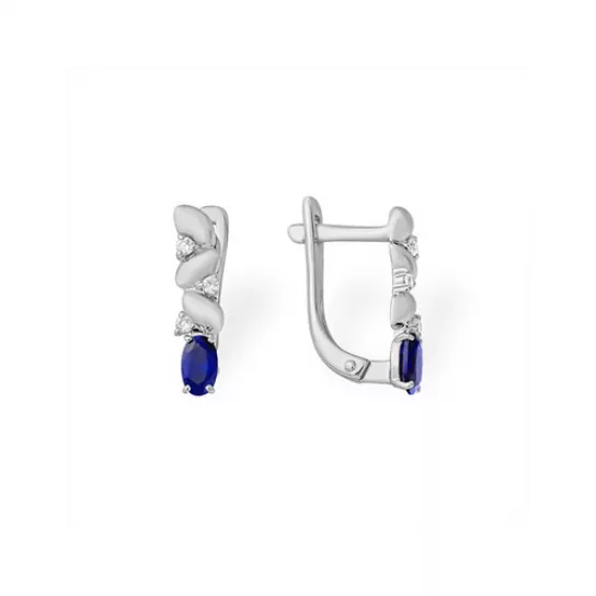 Серебряные серьги 925, женские, с сапфиром и фианитом