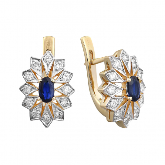 Золотые серьги 585, женские, с бриллиантом и сапфиром
