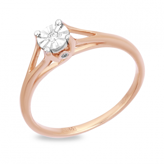 Золотое кольцо 585, женское, с бриллиантом, размер 16.5