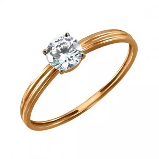 Золотое кольцо 585, женское, с фианитом, размер 18