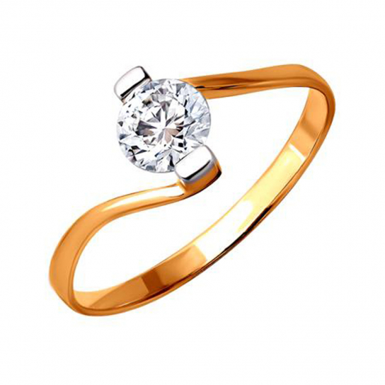 Золотое кольцо 585, женское, с фианитом, размер 17