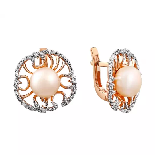 Серьги с жемчугом и фианитом из золота