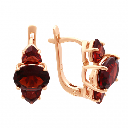 Золотые серьги 585, женские, с гранатом