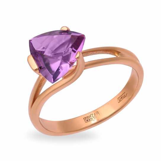 Золотое кольцо 585, женское, с аметистом, размер 19