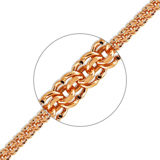 Золотая цепочка 585 на шею, плетение бисмарк, длина 50 см, цвет красное золото