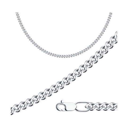 Серебряная цепочка 925 на шею, плетение нонна, длина 50 см, цвет белое серебро