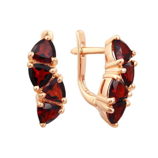 Золотые серьги 585, женские, с гранатом