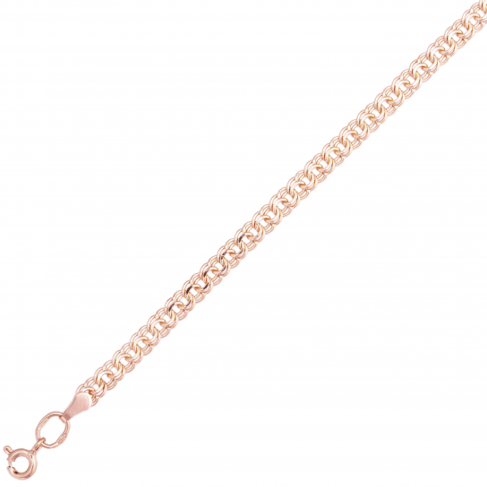 Золотая цепочка 585 на шею, плетение гарибальди пустотелая, длина 55 см, цвет красное золото