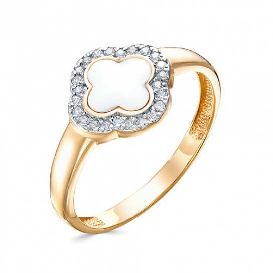 Золотое кольцо 585, женское, с фианитом, размер 17