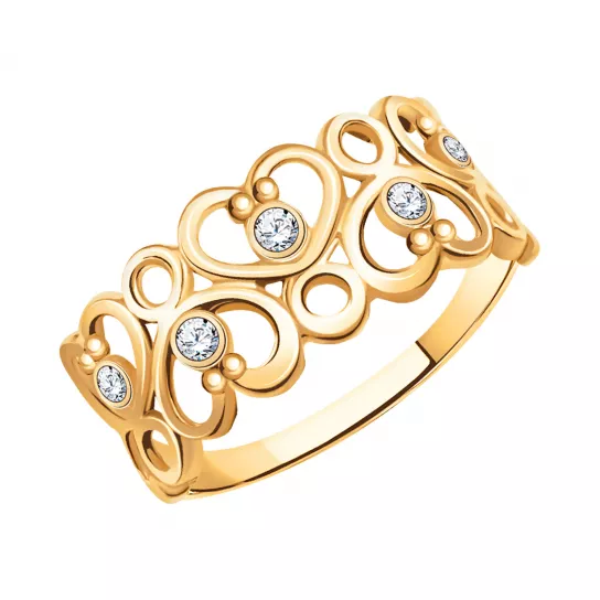 Золотое кольцо 585, женское, с фианитом, размер 17.5