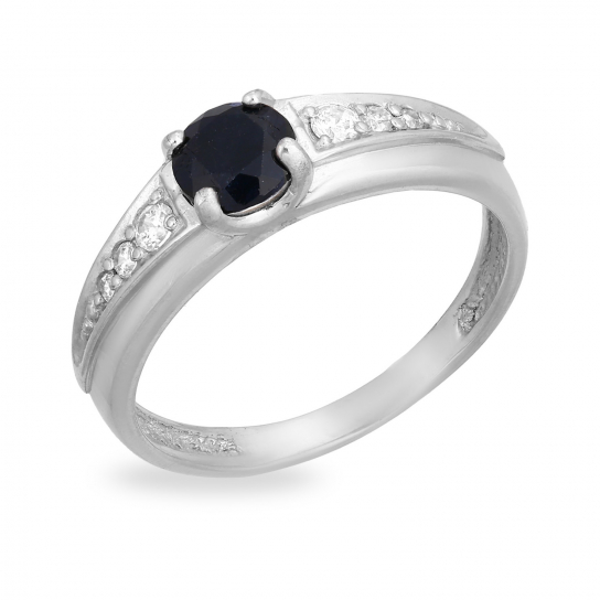 Серебряное кольцо 925, женское, с сапфиром и фианитом, размер 17