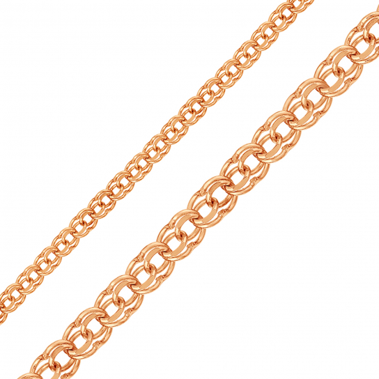Золотая цепочка 585 на шею, плетение бисмарк пустотелый, длина 45 см, цвет красное золото