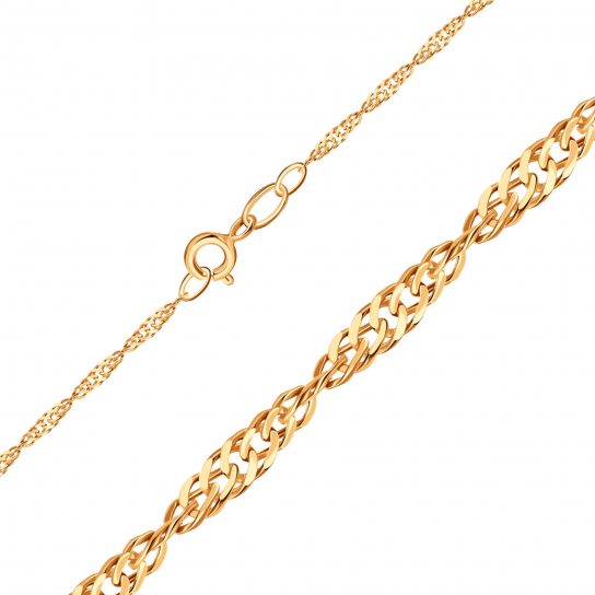 Золотая цепочка 585 на шею, плетение сингапур, длина 50 см, цвет красное золото