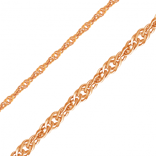 Золотая цепочка 585 на шею, плетение сингапур, длина 55 см, цвет красное золото