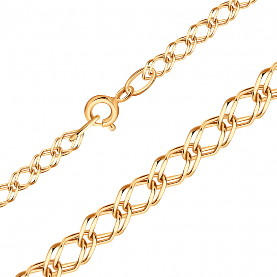 Золотая цепочка 585 на шею, плетение двойной ромб пустотелый, длина 50 см, цвет красное золото