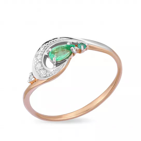 Кольцо с бриллиантами с изумрудом из золота