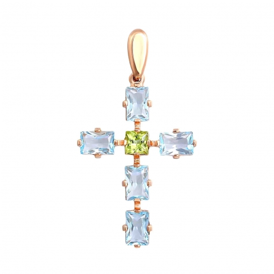 Золотая подвеска 585, женская, с топазом и хризолитом