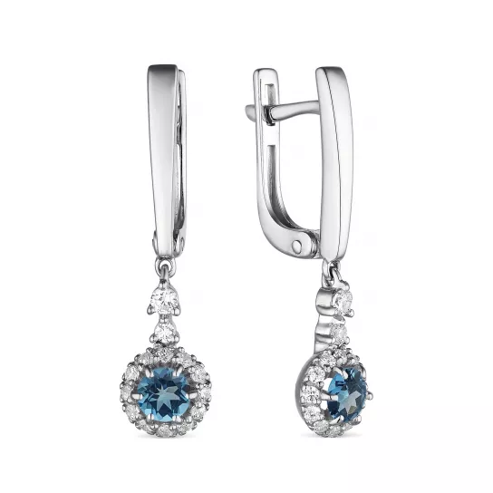 Серебряные серьги 925, женские, с топазом и фианитом