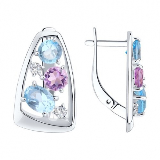 Серебряные серьги 925, женские, с аметистом и топазом