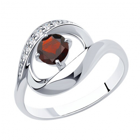 Серебряное кольцо 925, женское, с гранатом и фианитом, размер 18