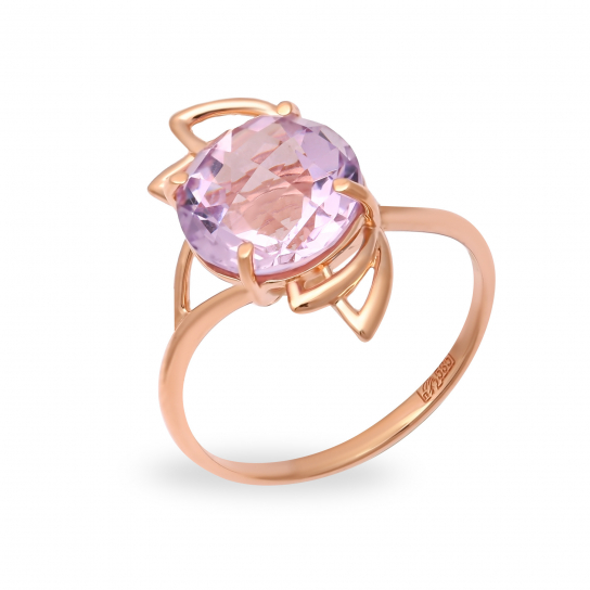Золотое кольцо 585, женское, с аметистом, размер 18