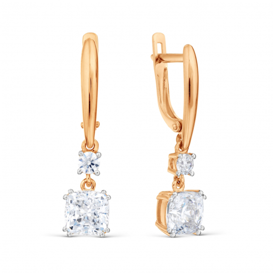 Золотые серьги 585, женские, с фианитом