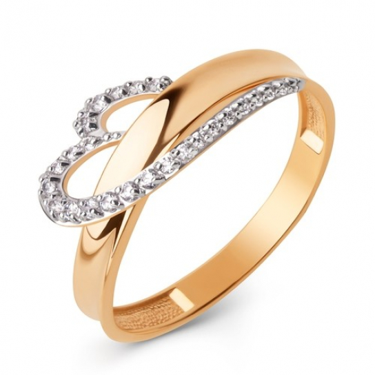 Золотое кольцо 585, женское, с фианитом, размер 19