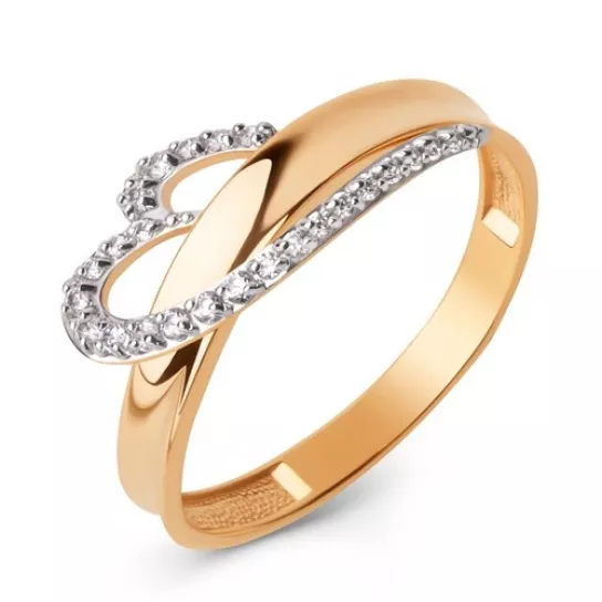 Золотое кольцо 585, женское, с фианитом, размер 19