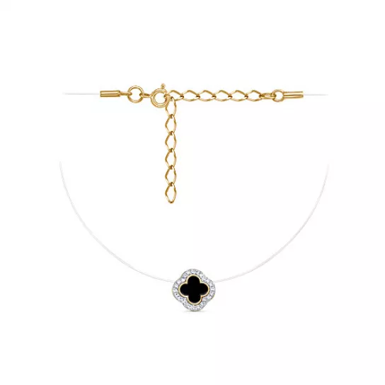 Колье с фианитом и эмалью из золота