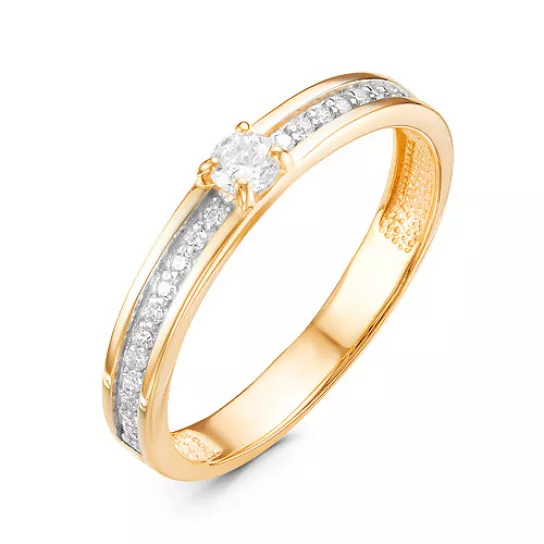 Золотое кольцо 585, женское, с фианитом, размер 17.5