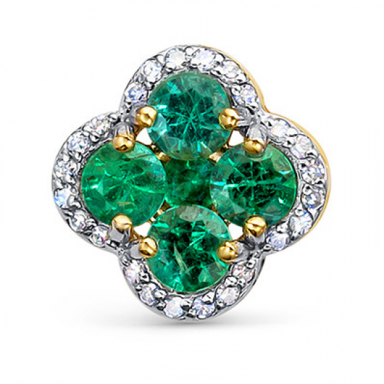 Золотая подвеска 585, женская, с изумрудом и бриллиантом