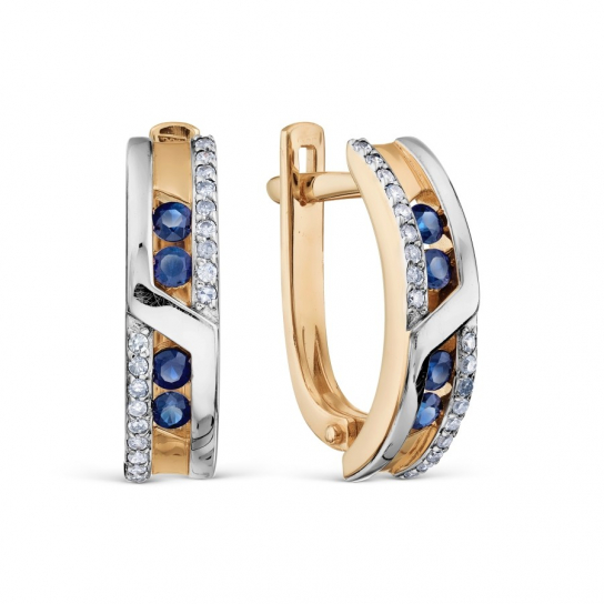 Золотые серьги 585, женские, с бриллиантом и сапфиром