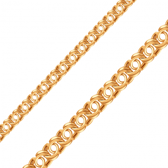 Золотая цепочка 585 на шею, плетение бисмарк пустотелый, длина 70 см, цвет красное золото