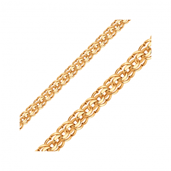 Золотая цепочка 585 на шею, плетение бисмарк пустотелый, длина 65 см, цвет красное золото