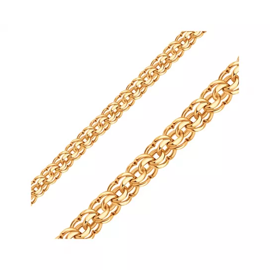 Золотая цепочка 585 на шею, плетение бисмарк пустотелый, длина 65 см, цвет красное золото