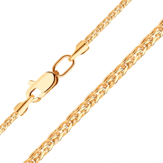 Золотая цепочка 585 на шею, плетение колос пустотелая, длина 55 см, цвет красное золото