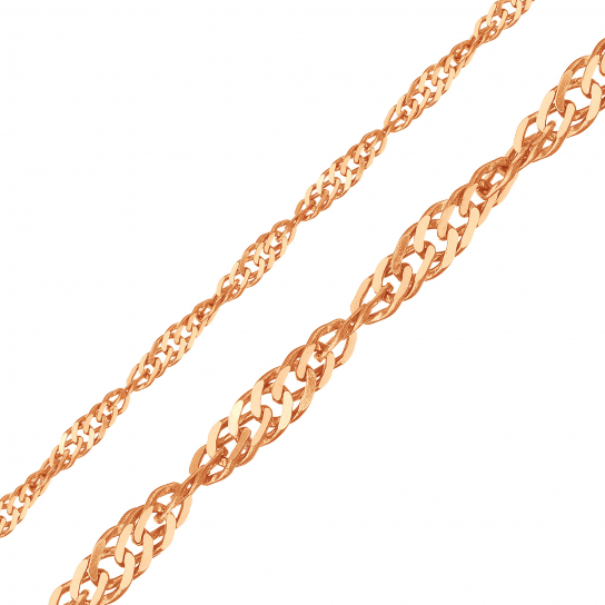 Золотая цепочка 585 на шею, плетение сингапур, длина 50 см, цвет красное золото