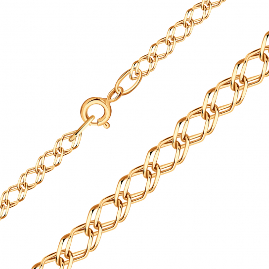 Золотая цепочка 585 на шею, плетение двойной ромб, длина 40 см, цвет красное золото