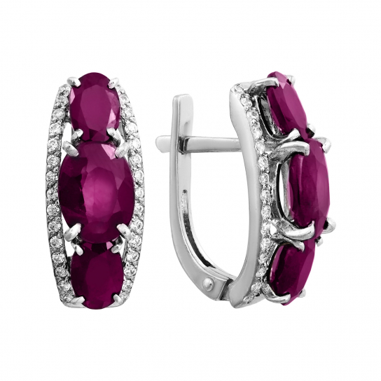 Серебряные серьги 925, женские, с рубином и фианитом