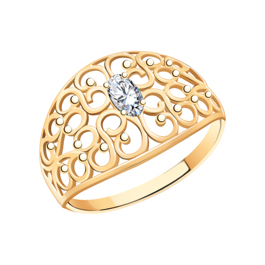 Золотое кольцо 585, женское, с фианитом, размер 20