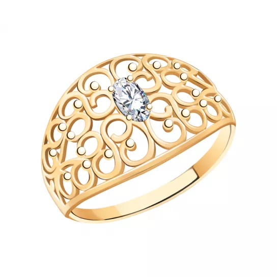 Золотое кольцо 585, женское, с фианитом, размер 20