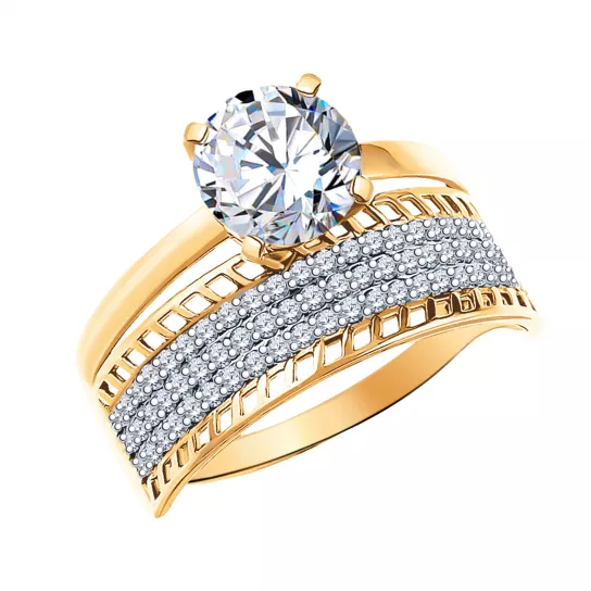 Золотое кольцо 585, женское, с фианитом, размер 19