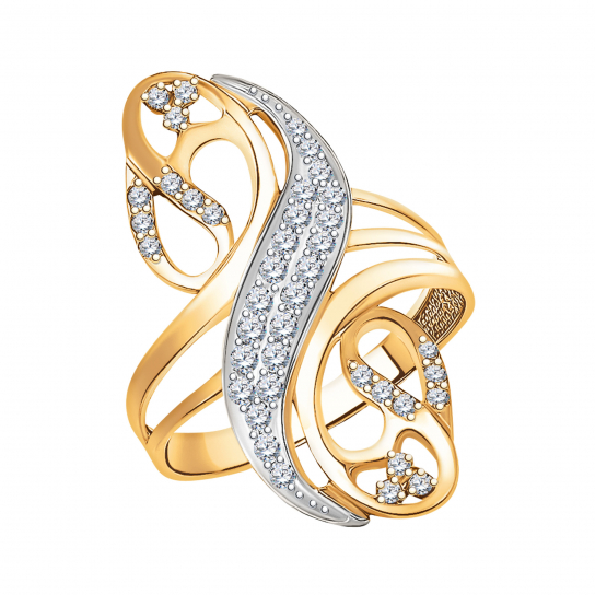 Золотое кольцо 585, женское, с фианитом, размер 18.5