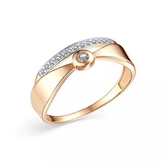 Золотое кольцо 585, женское, с фианитом, размер 19