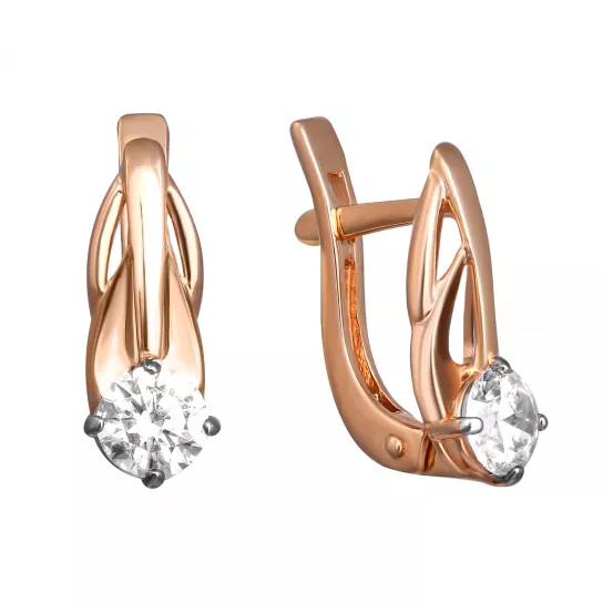 Золотые серьги 585, женские, с фианитом