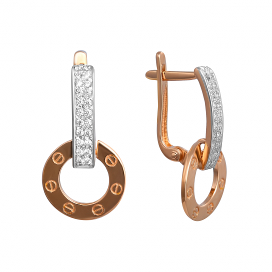 Золотые серьги 585, женские, с фианитом