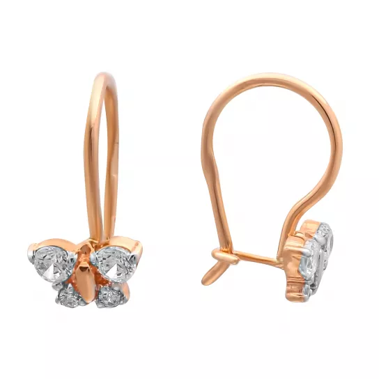Золотые серьги 585, детские, с фианитом