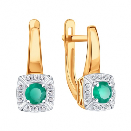 Золотые серьги 585, женские, с агатом и фианитом